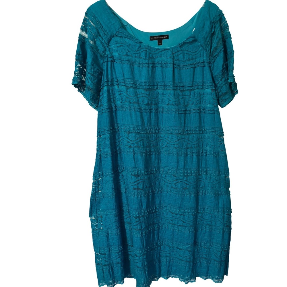 Chris McLaughlin Women's Teal Lace Tiered Dress‎ Size 18 Short Sleeve